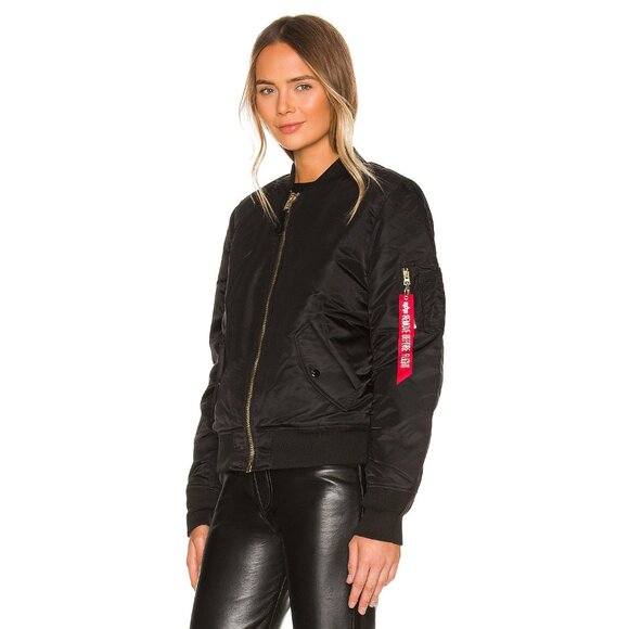 ALPHA INDUSTRIES Women's Black Nylon MA-1 Flight Reversible Zip Bomber Jacket XS - Picture 2 of 11